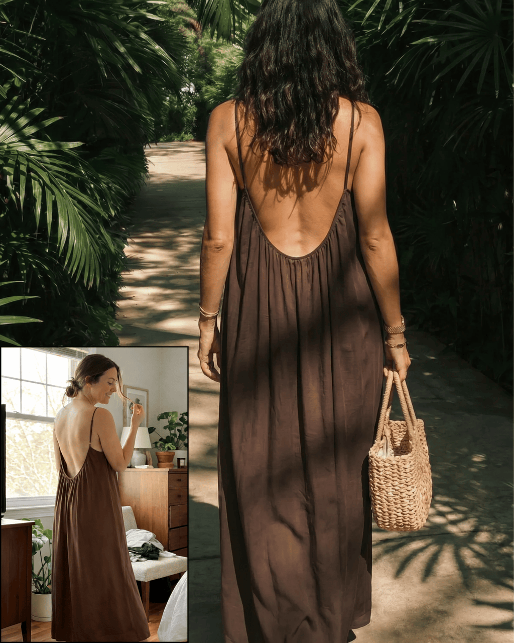 Backless Maxi Cami Dress Seamline