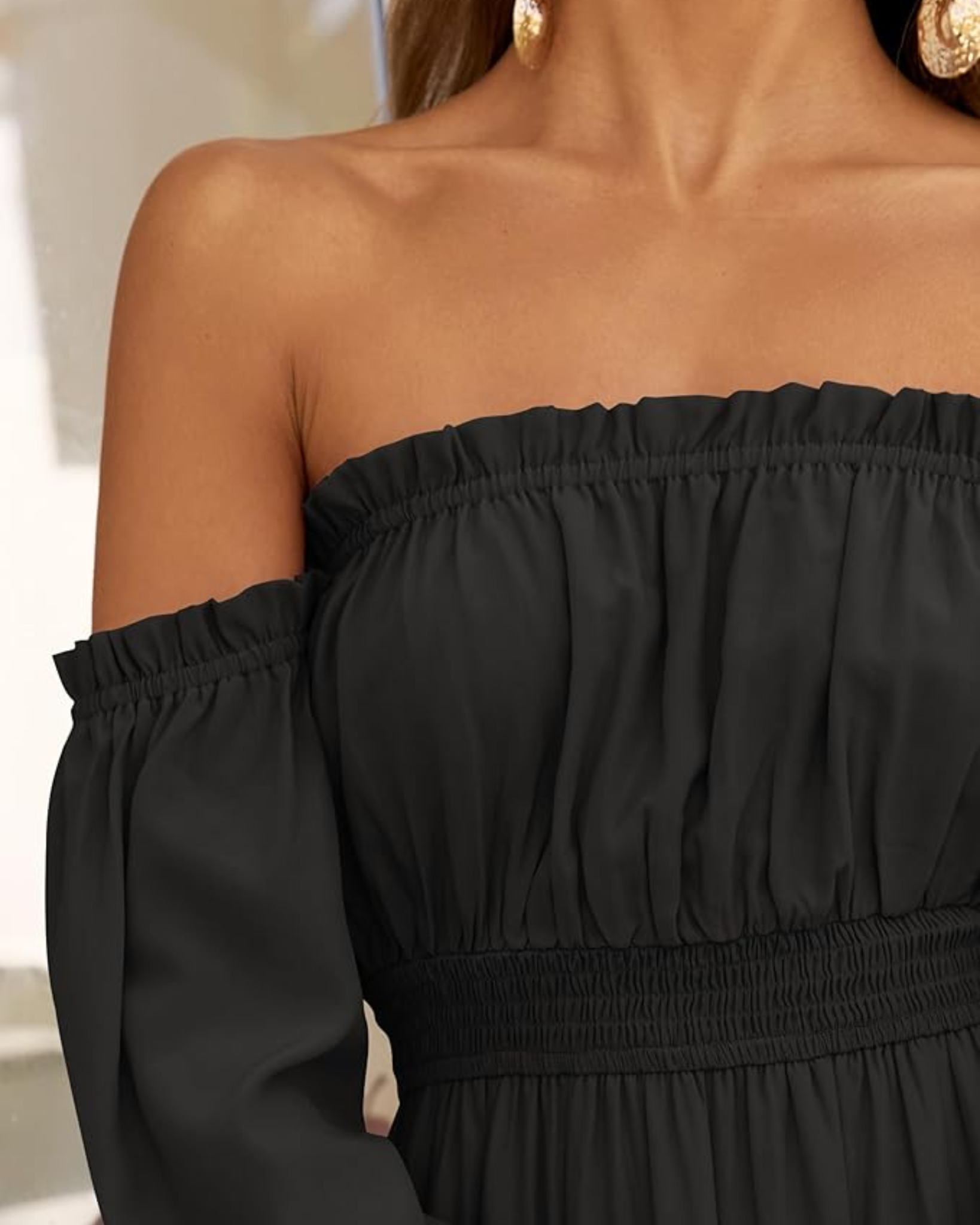 Off-Shoulder Smocked Maxi Dress