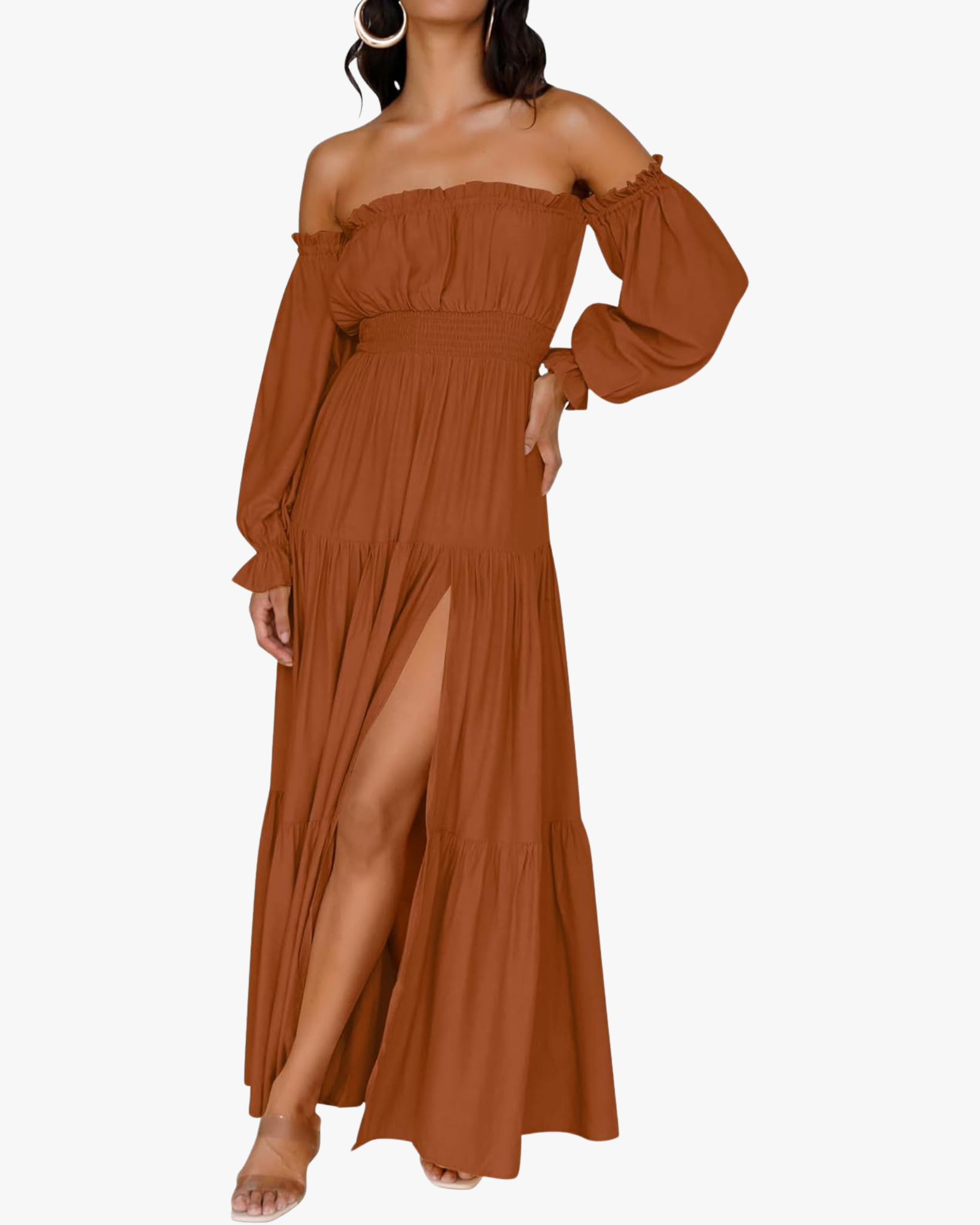 Off-Shoulder Smocked Maxi Dress