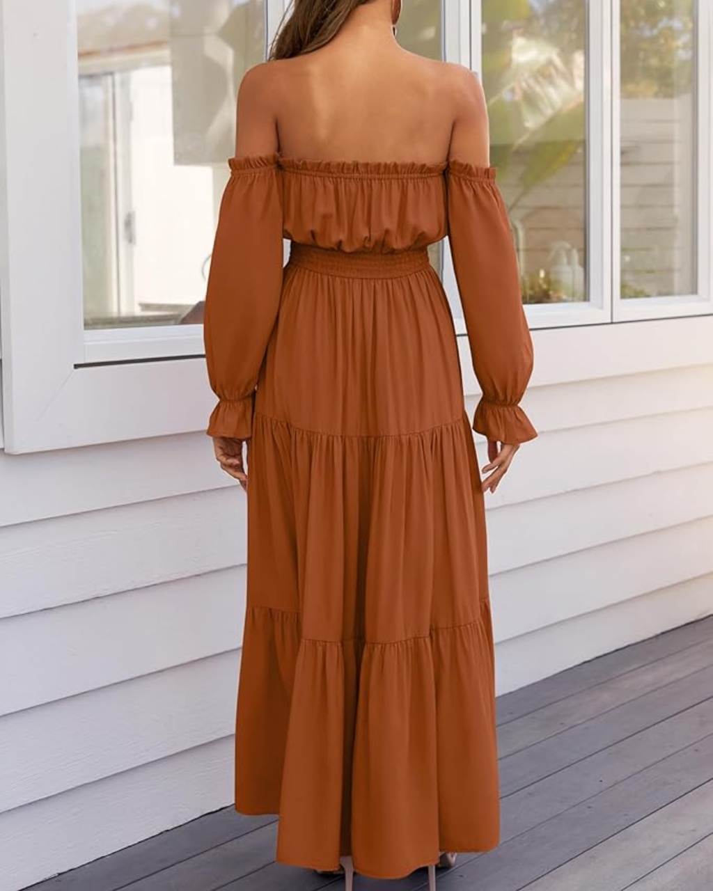 Off-Shoulder Smocked Maxi Dress Seamline