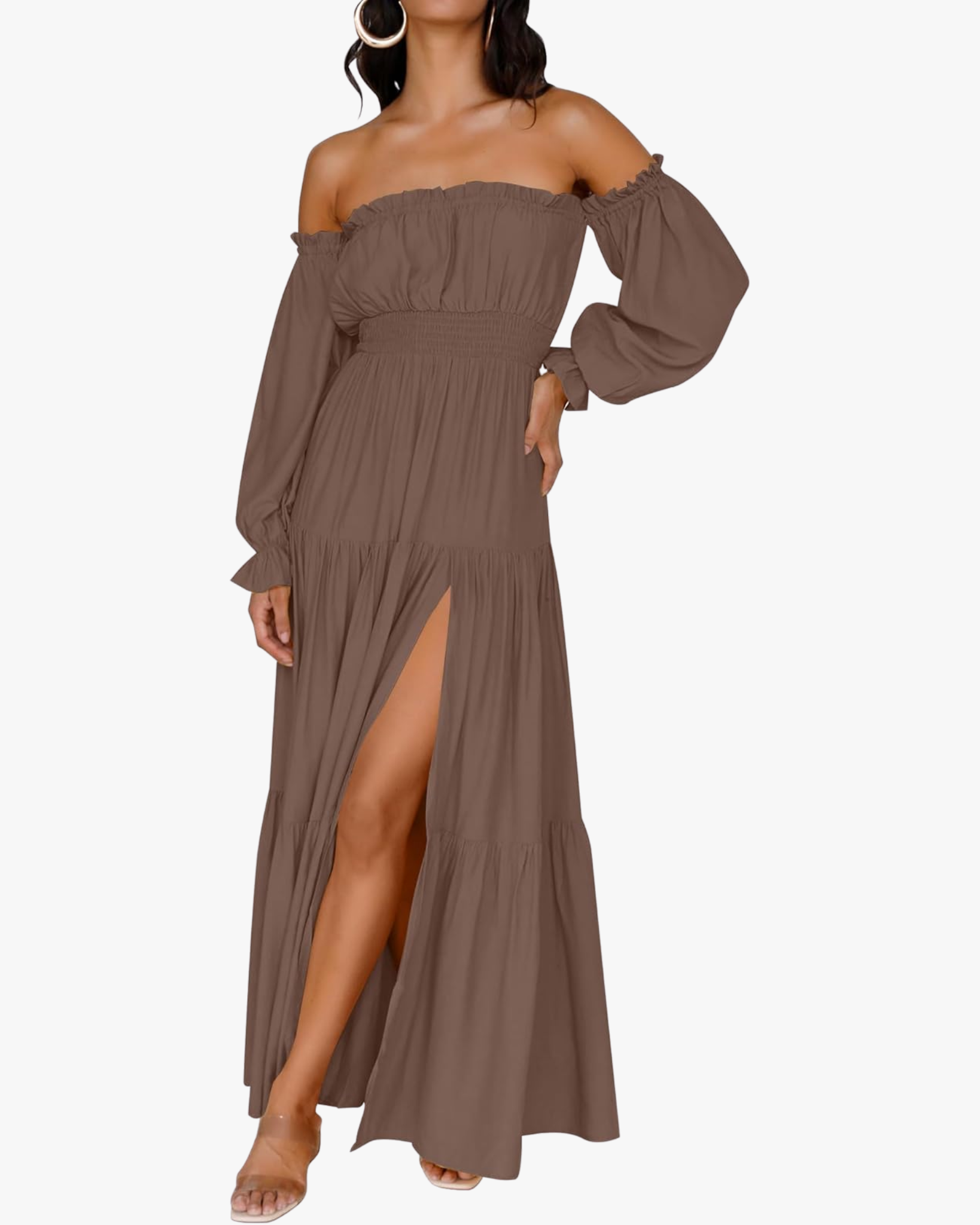 Off-Shoulder Smocked Maxi Dress