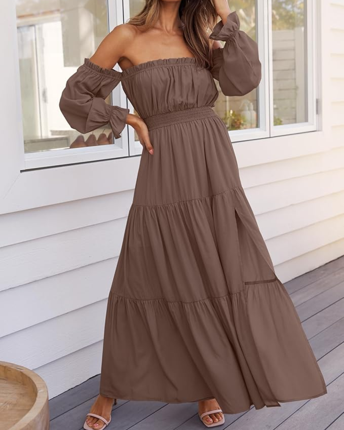 Off-Shoulder Smocked Maxi Dress Seamline