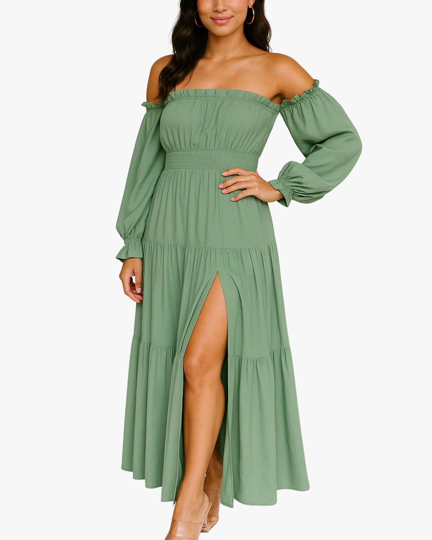 Off-Shoulder Smocked Maxi Dress