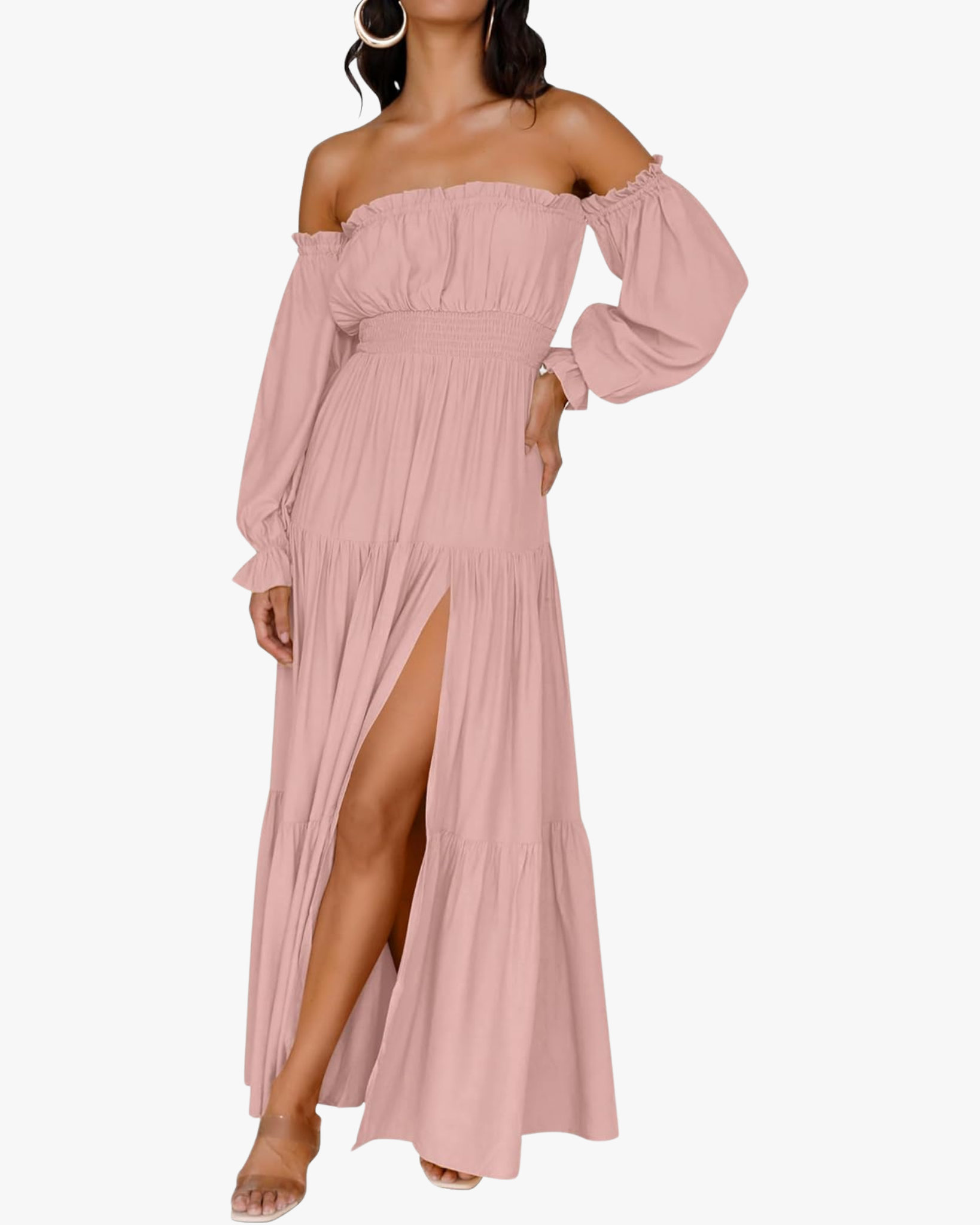 Off-Shoulder Smocked Maxi Dress