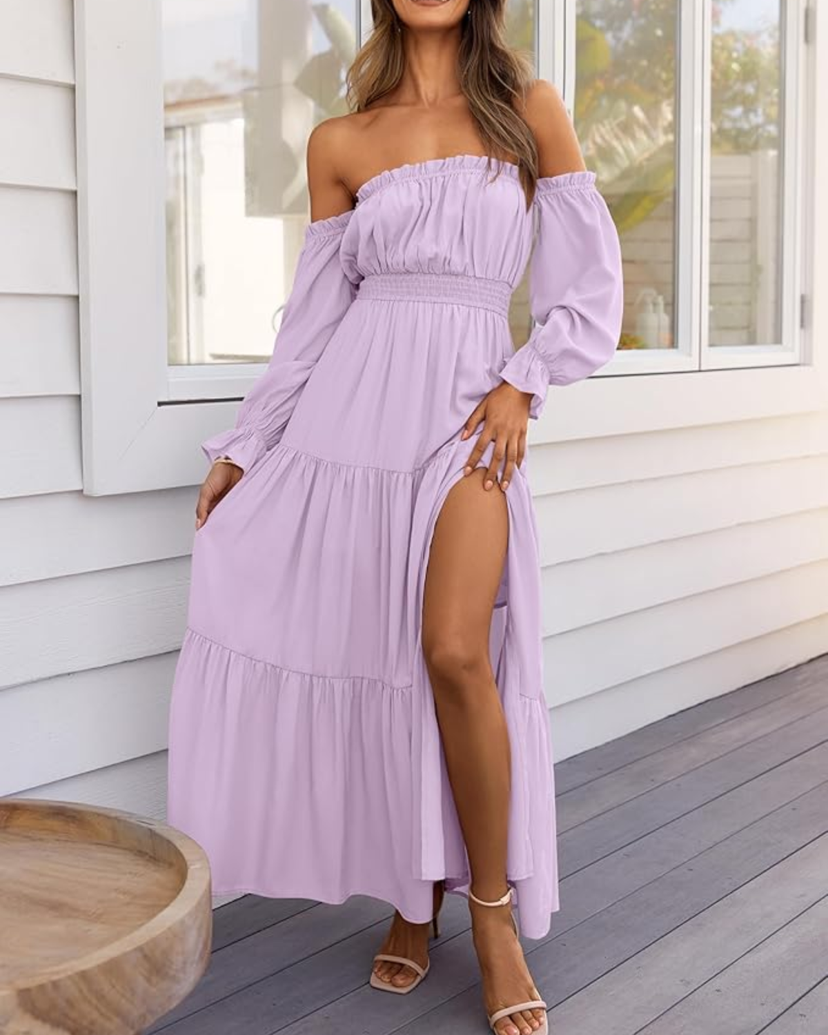 Off-Shoulder Smocked Maxi Dress Seamline