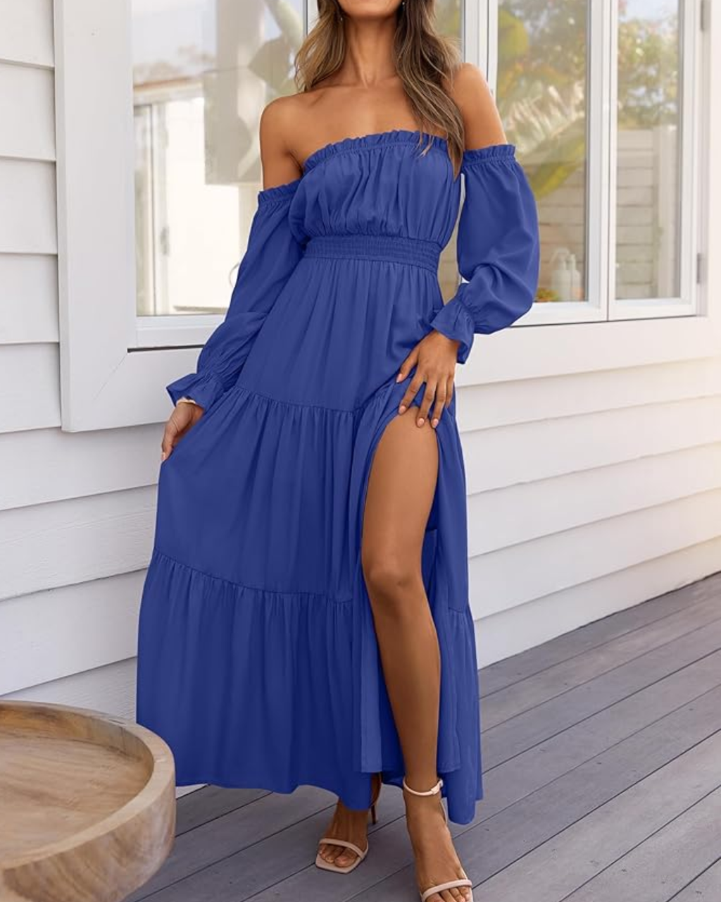 Off-Shoulder Smocked Maxi Dress Seamline