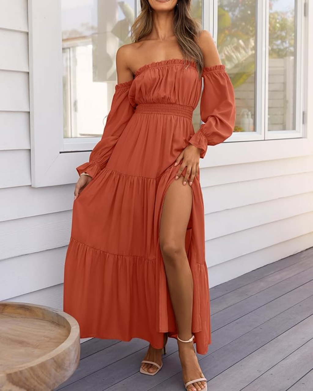 Off-Shoulder Smocked Maxi Dress Seamline