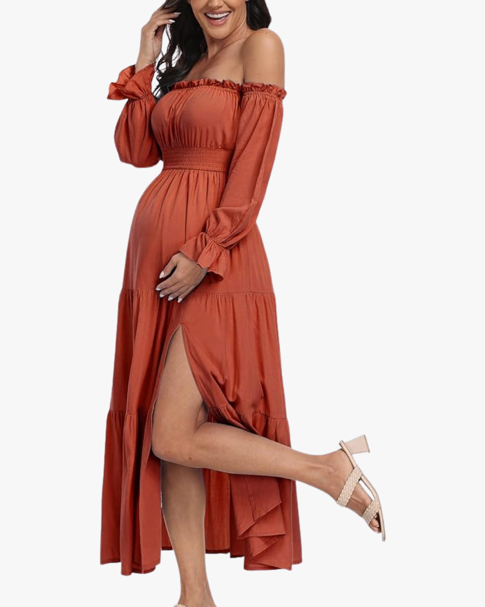 Off-Shoulder Smocked Maxi Dress