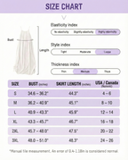 Size chart for a garment with measurements in inches and US/Canada sizes.