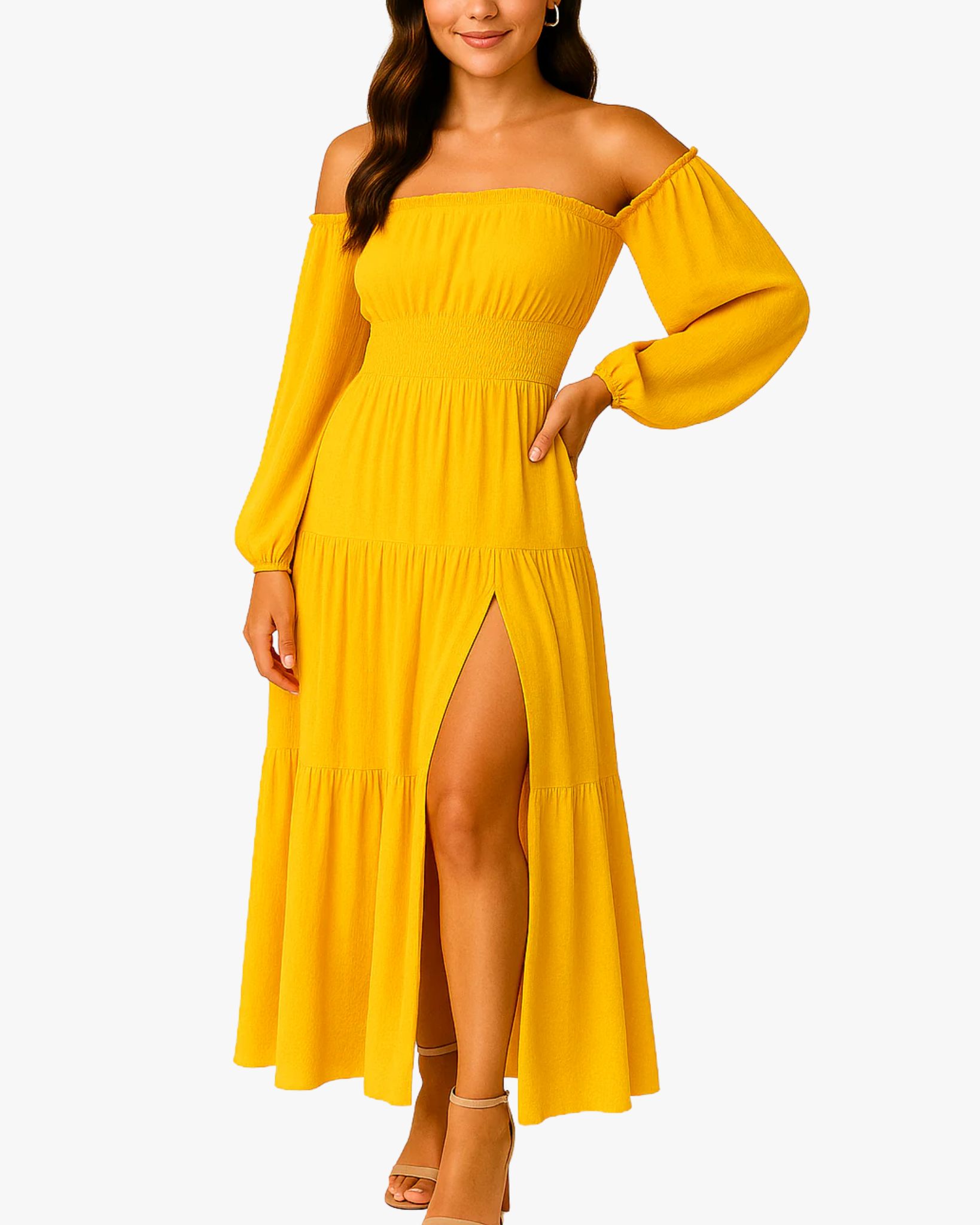 Off-Shoulder Smocked Maxi Dress