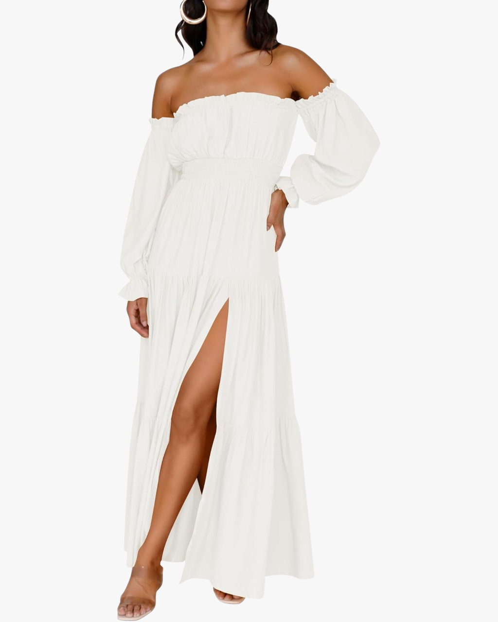 Off-Shoulder Smocked Maxi Dress Seamline